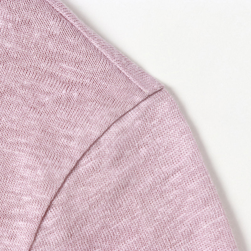 CHOCHENG意大利女装V领短袖汗衫简约宽松亚麻针织T恤上衣女