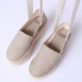 CHOCHENG西班牙绑带松糕厚底草编麻绳防水台亚麻女鞋