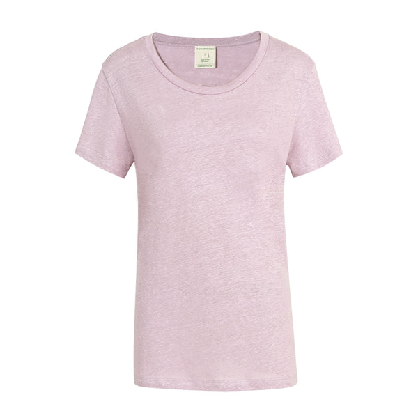 CHOCHENG意大利女装V领短袖汗衫简约宽松亚麻针织T恤上衣女