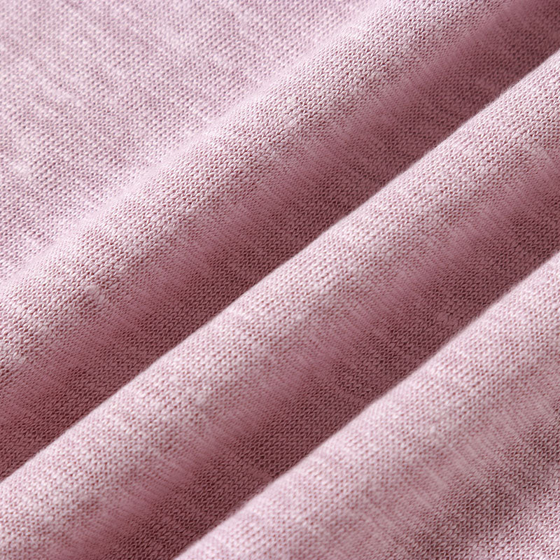 CHOCHENG意大利女装V领短袖汗衫简约宽松亚麻针织T恤上衣女