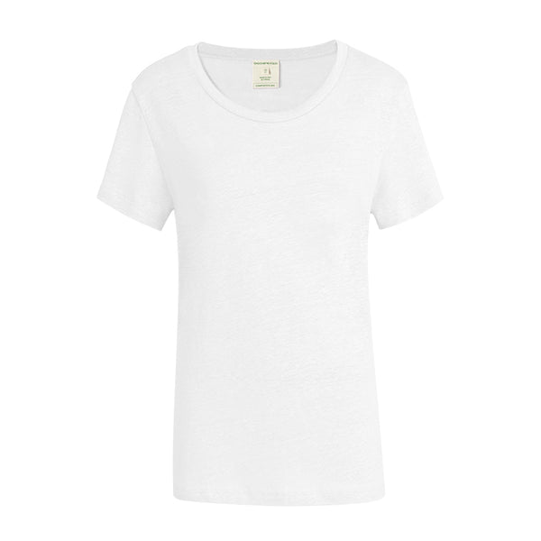 CHOCHENG意大利女装V领短袖汗衫简约宽松亚麻针织T恤上衣女