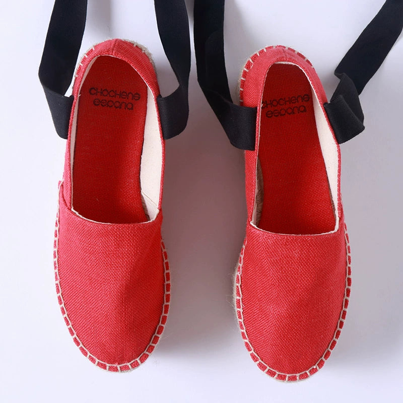 CHOCHENG西班牙绑带松糕厚底草编麻绳防水台亚麻女鞋