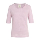 CHOCHENG意大利女装V领短袖汗衫简约宽松亚麻针织T恤上衣女