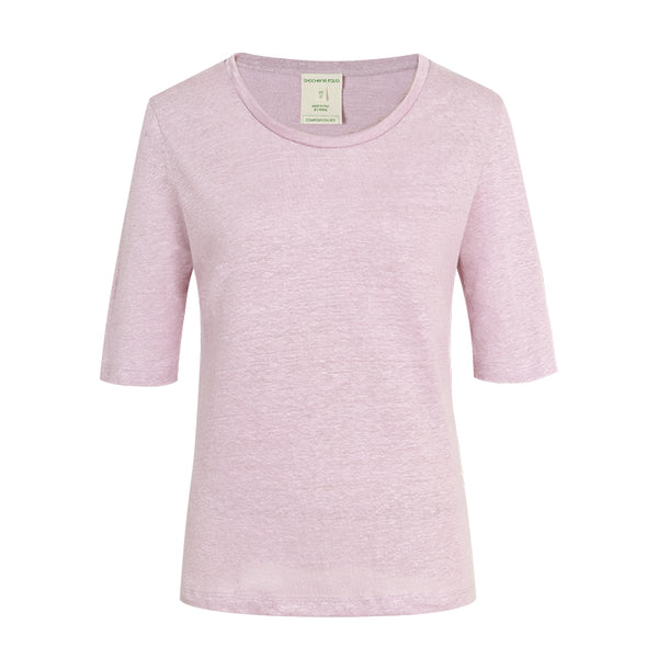 CHOCHENG意大利女装V领短袖汗衫简约宽松亚麻针织T恤上衣女