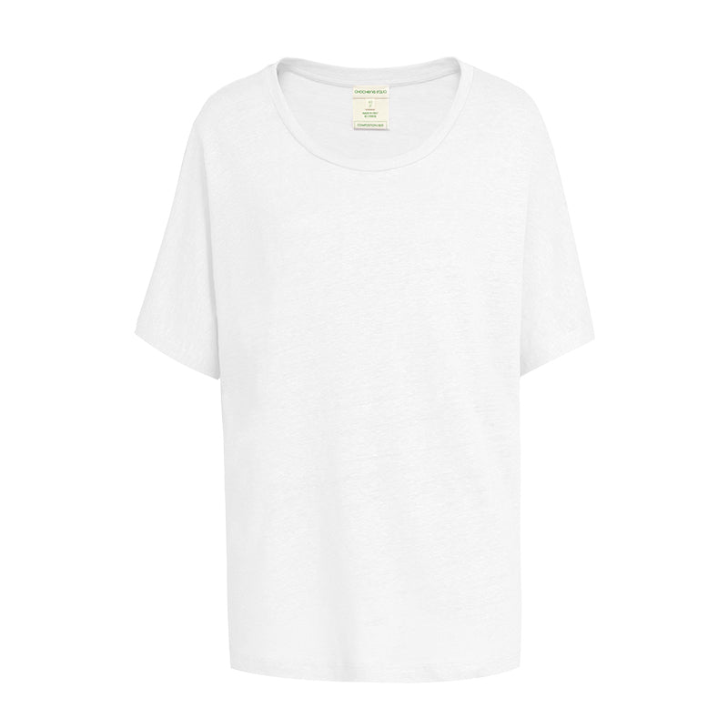 CHOCHENG意大利女装圆领短袖汗衫简约宽松亚麻针织T恤上衣女
