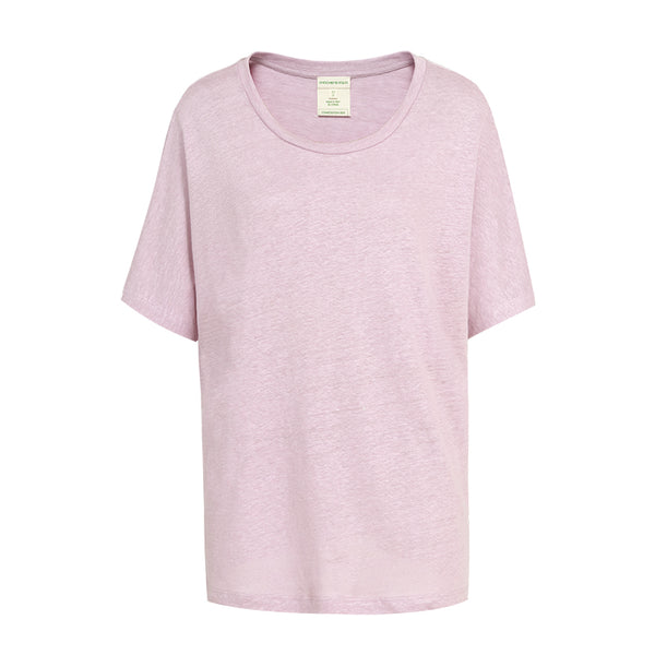 CHOCHENG意大利女装圆领短袖汗衫简约宽松亚麻针织T恤上衣女