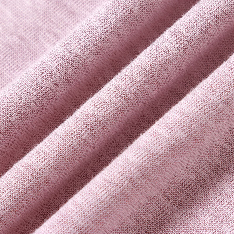 CHOCHENG意大利女装V领短袖汗衫简约宽松亚麻针织T恤上衣女