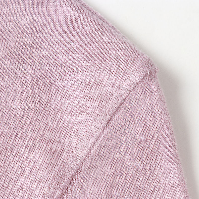 CHOCHENG意大利女装V领短袖汗衫简约宽松亚麻针织T恤上衣女