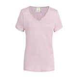 CHOCHENG意大利女装V领短袖汗衫简约宽松亚麻针织T恤上衣女