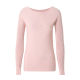 CHOCHENG意大利女装圆领长袖条纹针织衫纯色宽松纯棉毛衣打底衫