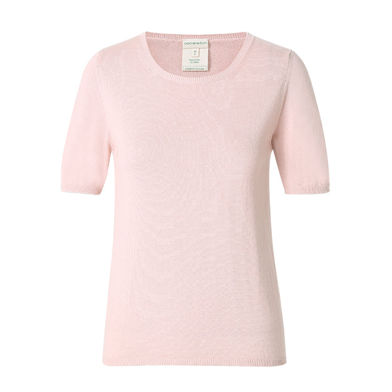 CHOCHENG意大利女装圆领短袖修身针织衫套头纯色打底T恤纯棉上衣