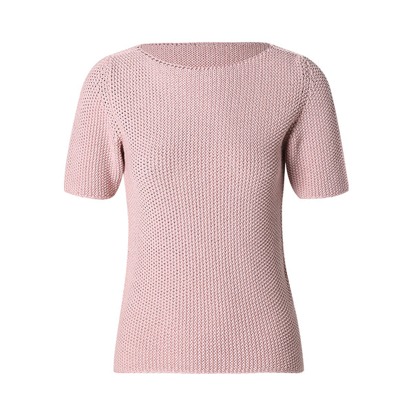 CHOCHENG意大利女装圆领短袖针织衫直筒纯色简约打底衫纯棉上衣