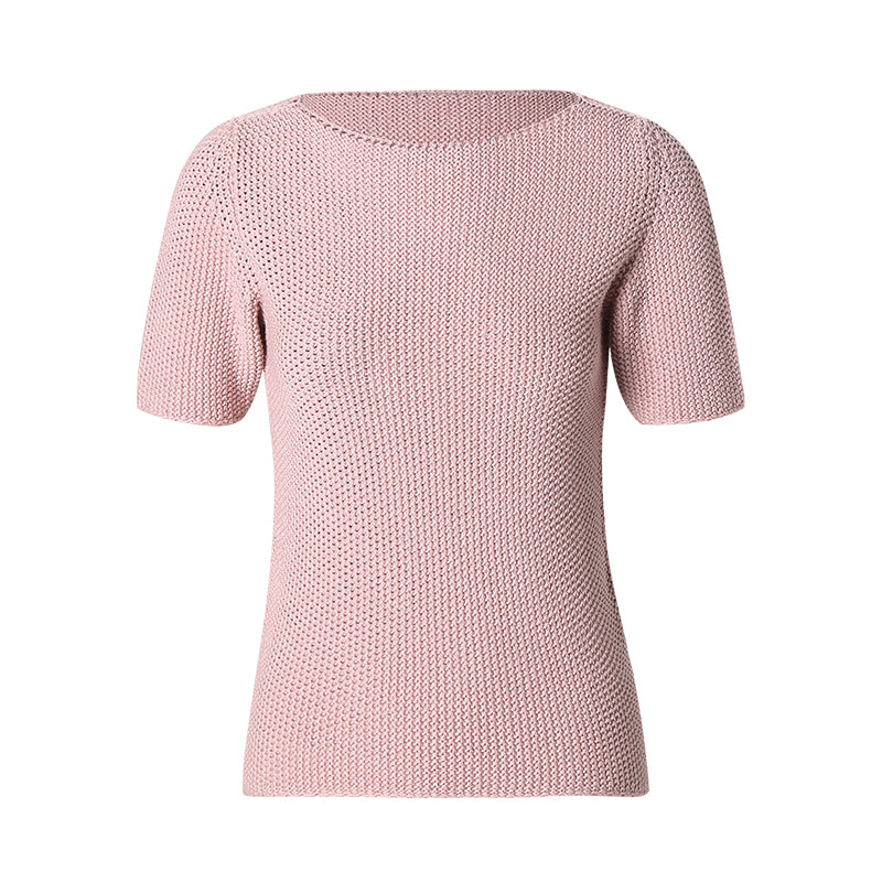 CHOCHENG意大利女装圆领短袖针织衫直筒纯色简约打底衫纯棉上衣