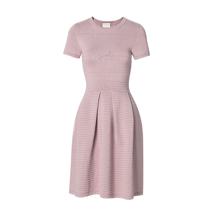 【时装周同款】CHOCHENG意大利女装气质短袖连衣裙棉优雅针织伞裙