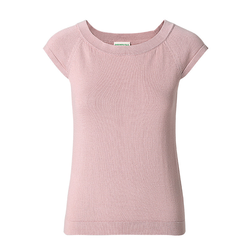 【时装周同款】CHOCHENG意大利女装简约盖袖纯棉修身圆领针织衫