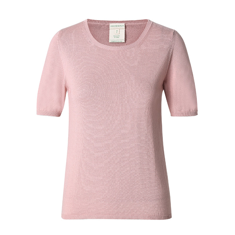 CHOCHENG意大利女装圆领短袖修身针织衫套头纯色打底T恤纯棉上衣