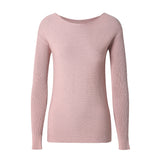 CHOCHENG意大利女装圆领长袖条纹针织衫纯色宽松纯棉毛衣打底衫