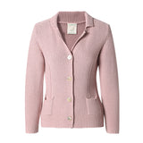 CHOCHENG意大利女装翻领长袖针织衫修身显瘦纯色开衫外套纯棉上衣