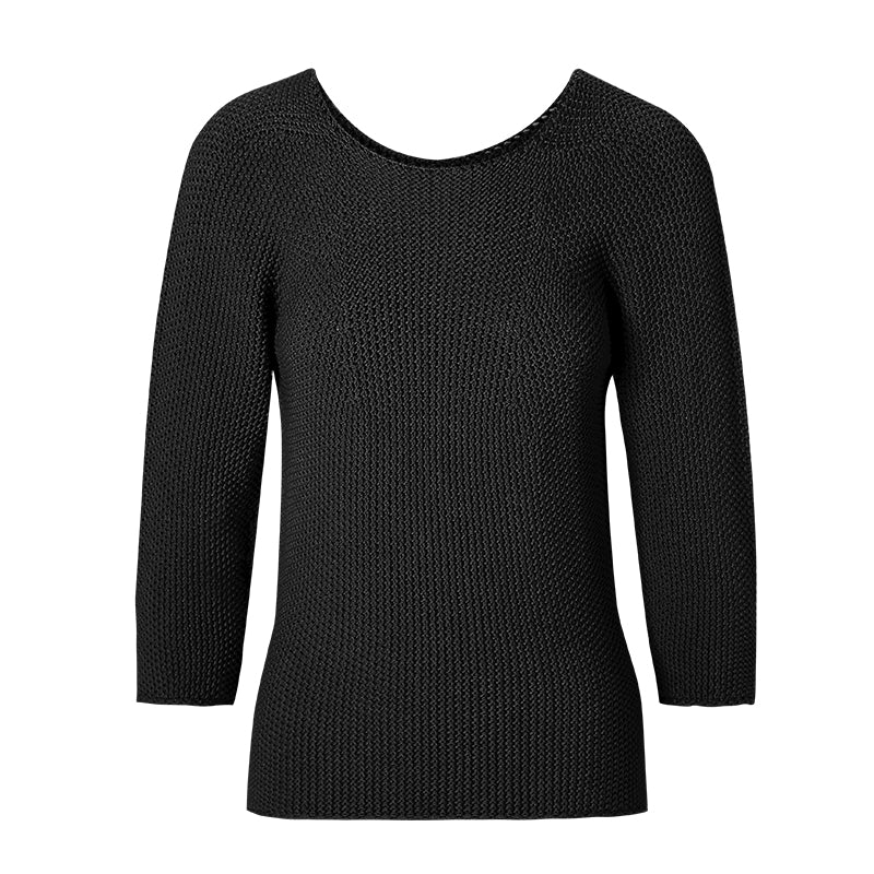 CHOCHENG意大利女装圆领长袖针织衫直筒纯色打底衫纯棉针织上衣