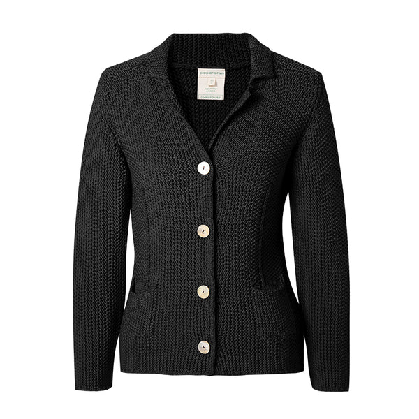 CHOCHENG意大利女装翻领长袖针织衫修身显瘦纯色开衫外套纯棉上衣