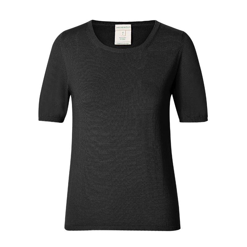 CHOCHENG意大利女装圆领短袖修身针织衫套头纯色打底T恤纯棉上衣