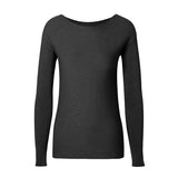 CHOCHENG意大利女装圆领长袖条纹针织衫纯色宽松纯棉毛衣打底衫