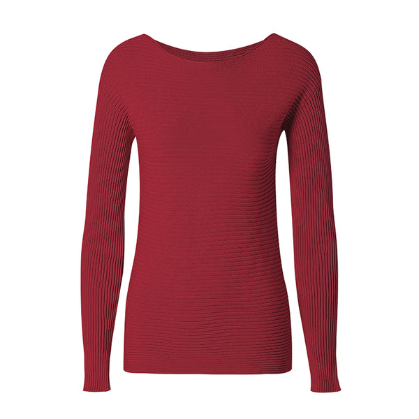 CHOCHENG意大利女装圆领长袖条纹针织衫纯色宽松纯棉毛衣打底衫