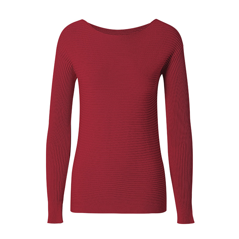 CHOCHENG意大利女装圆领长袖条纹针织衫纯色宽松纯棉毛衣打底衫