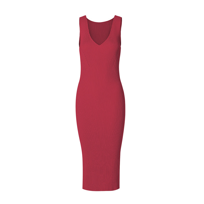 【时装周同款】CHOCHENG意大利女装v领修身连衣裙显瘦手编针织裙