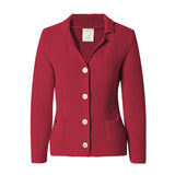 CHOCHENG意大利女装翻领长袖针织衫修身显瘦纯色开衫外套纯棉上衣