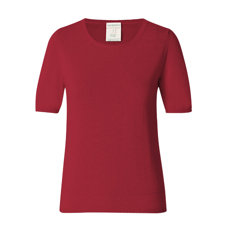 CHOCHENG意大利女装圆领短袖修身针织衫套头纯色打底T恤纯棉上衣