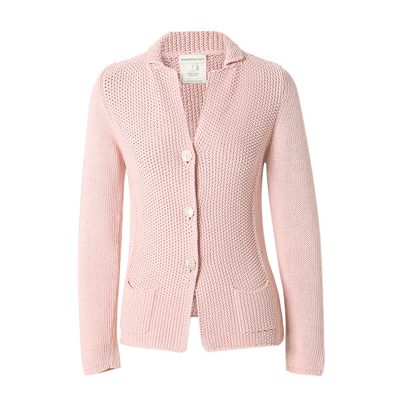 【时装周同款】CHOCHENG意大利女装翻领长袖针织外套修身手编开衫