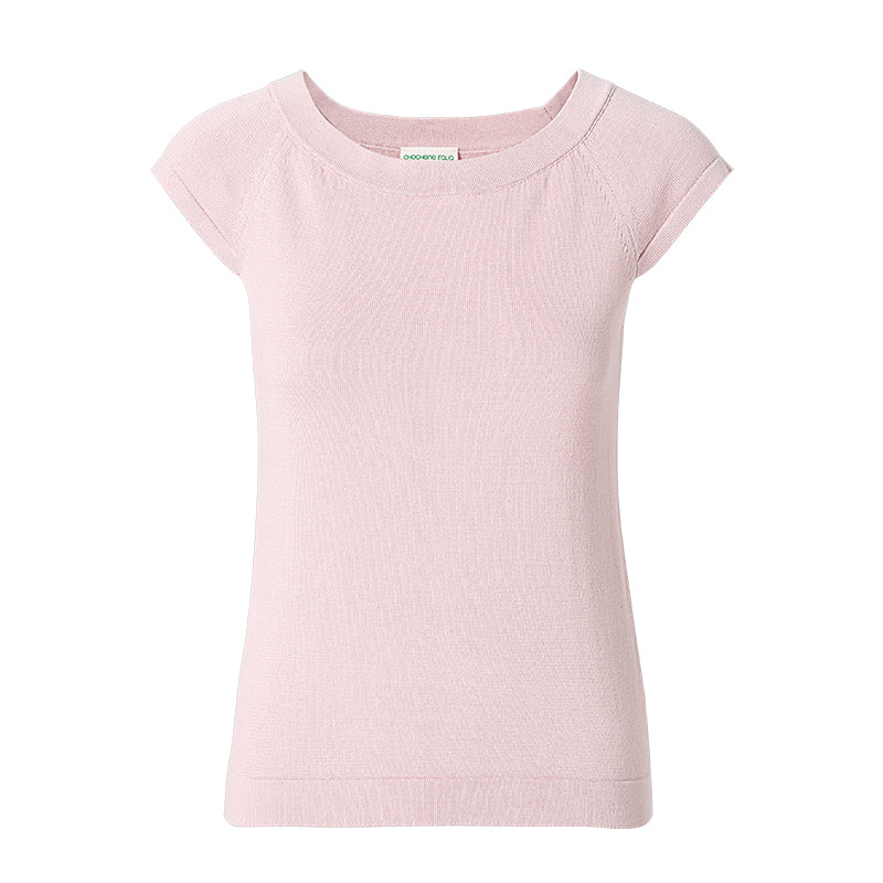 【时装周同款】CHOCHENG意大利女装简约盖袖纯棉修身圆领针织衫