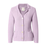 CHOCHENG意大利女装翻领长袖针织衫修身显瘦纯色开衫外套纯棉上衣