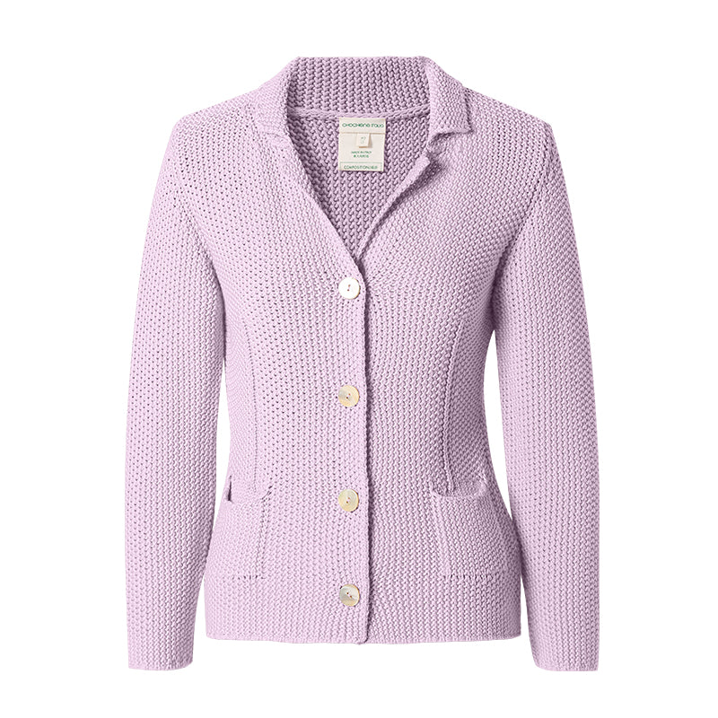 CHOCHENG意大利女装翻领长袖针织衫修身显瘦纯色开衫外套纯棉上衣