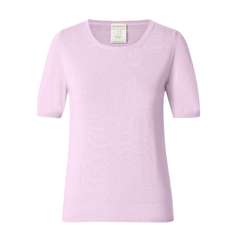 CHOCHENG意大利女装圆领短袖修身针织衫套头纯色打底T恤纯棉上衣